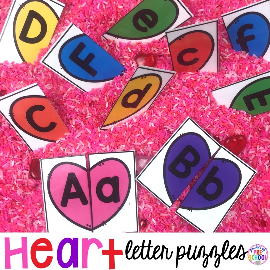 Heart letter puzzles for a Valentin'es Day theme (FREEBIE)! #preschool #lettergame