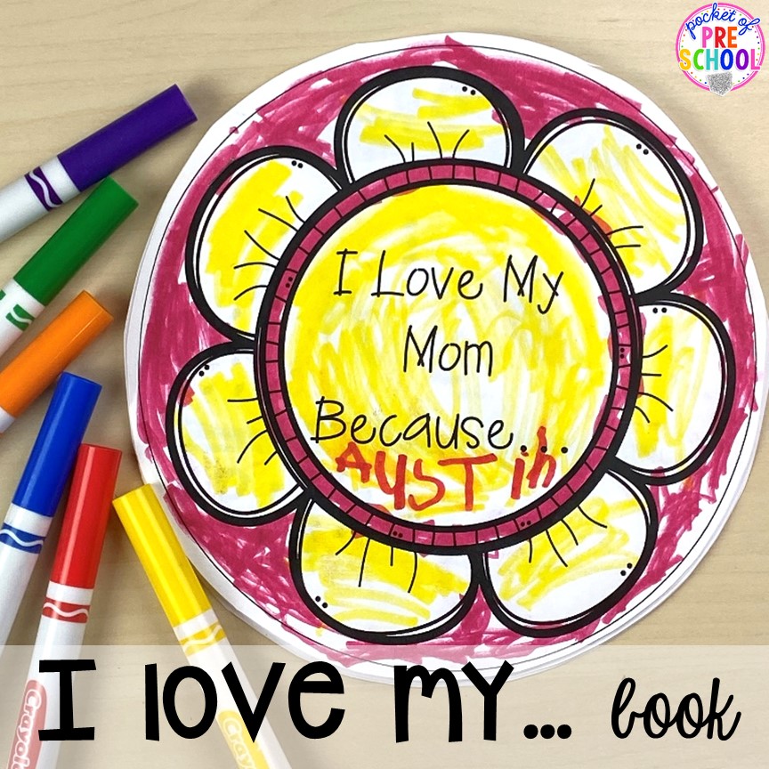 I loev my... book! Muffins with Mom or Muffins in the Morning classroom event! Ideas, photos, and food so much fun. #preschool #prek #muffinswithmom #classroomevent