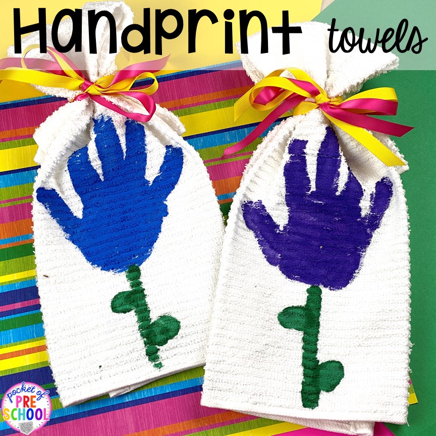 Handprint towels! Top 10 Kid made gifts for Mother's Day, Father's Day, Grandparent's Day, and Christmas. #kidmadegift #mothersdaygift #fathersdaygift