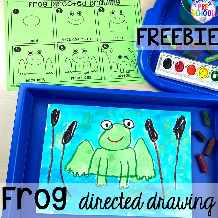 FREE frog directed drawing plsy more pond theme activities and centers for preschool, pre-k, and kindergarten. #preschool #prek #pondtheme
