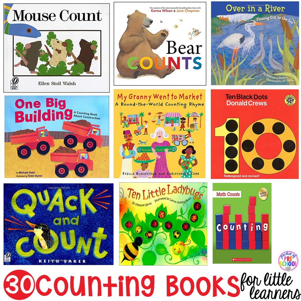 Counting book list for preschool, pre-k, and kindergarten. Perfect for a counting or number unit. #numberunit #booklist #childrensbooklist #countingunit