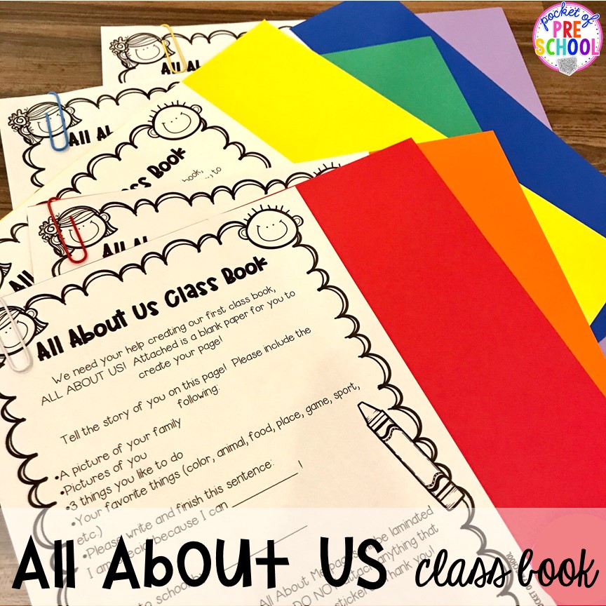 All about Us book! Open house ideas, hacks, & freebies for preschool, pre-k, and kindergarten. Plus some first day of school printables too. #preschool #prek #openhouse