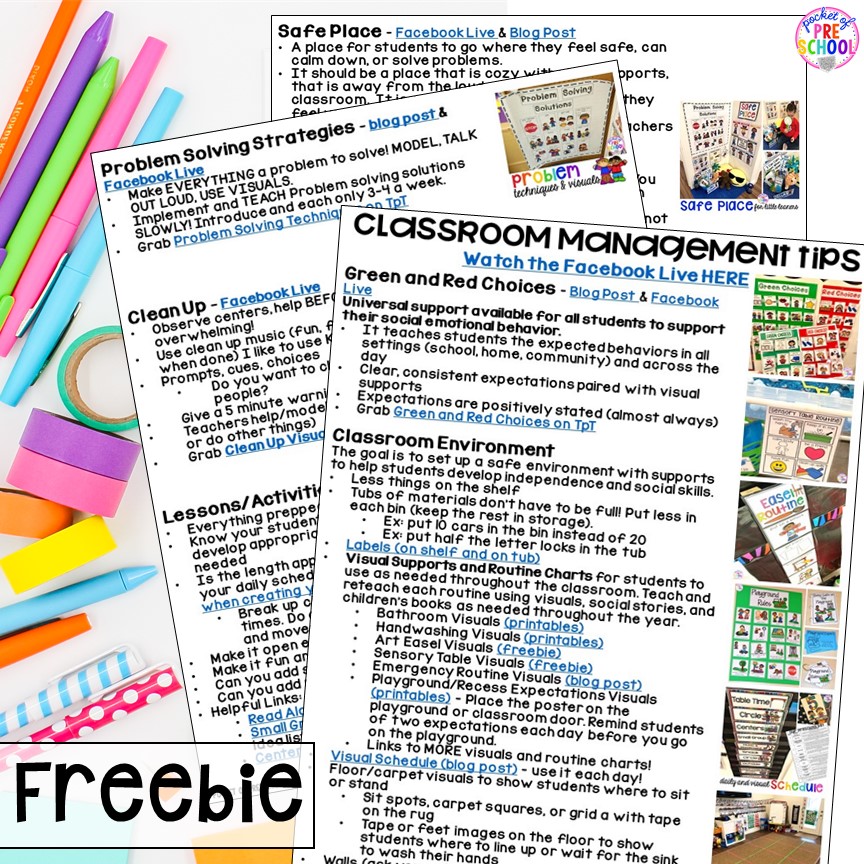 FREE Classroom Management Tips and Tricks for preschool, pre-k, and kindergarten.