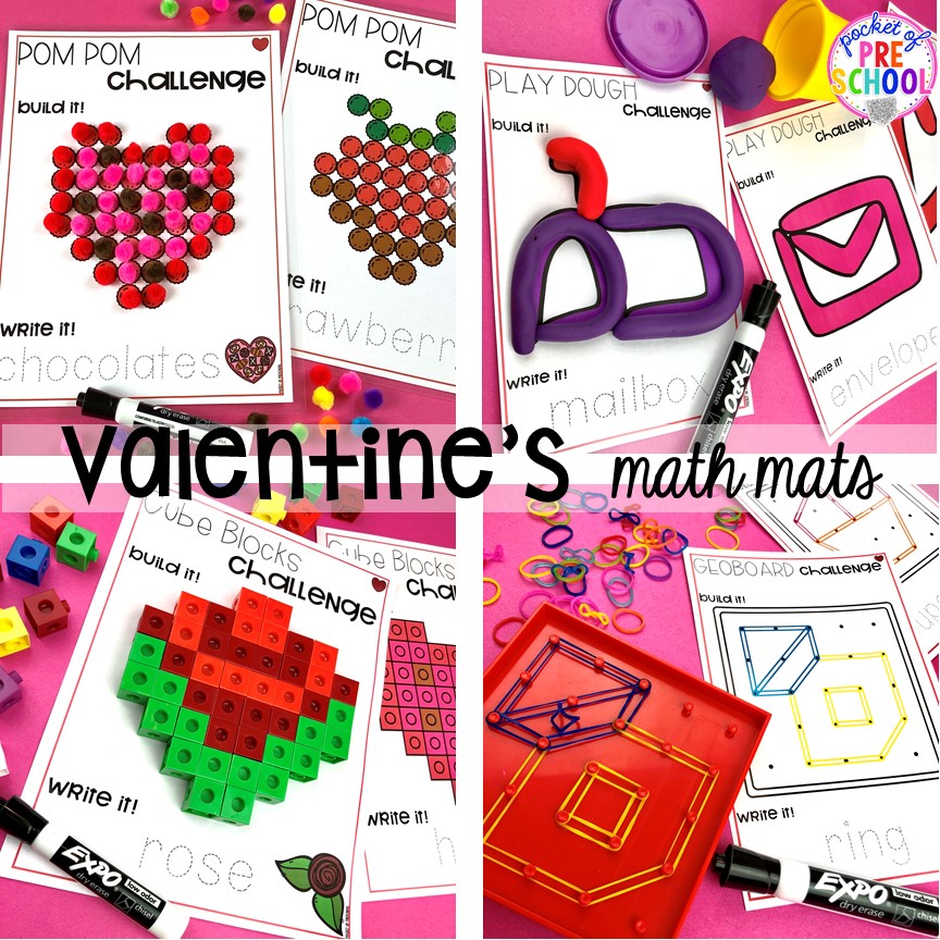 Valentine's Day fine motor math mats! Valentine's Day activities (letters, writing, counting, shapes, sensory, fine motor)for preschool, pre-k, and kindergarten. #preschool #prek #valentinesday