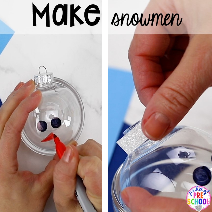Make snowman sorting containers. How to make a snowman sensory bin or winter sensory bin. Plus a how to dye chickpea tutorial using acrylic paint. #sensorybin #wintertheme #preschool #prek