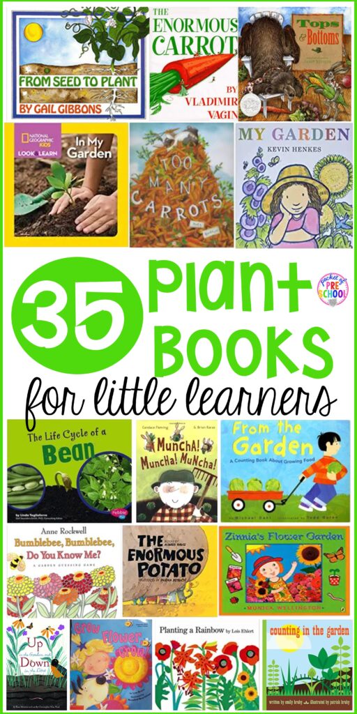 Plant book list for preschool, pre-k, and kindergarten. The perfect resources for a plant unit or plant science theme! # childrensbooklist #plantsciencetheme #plantunit #booklist