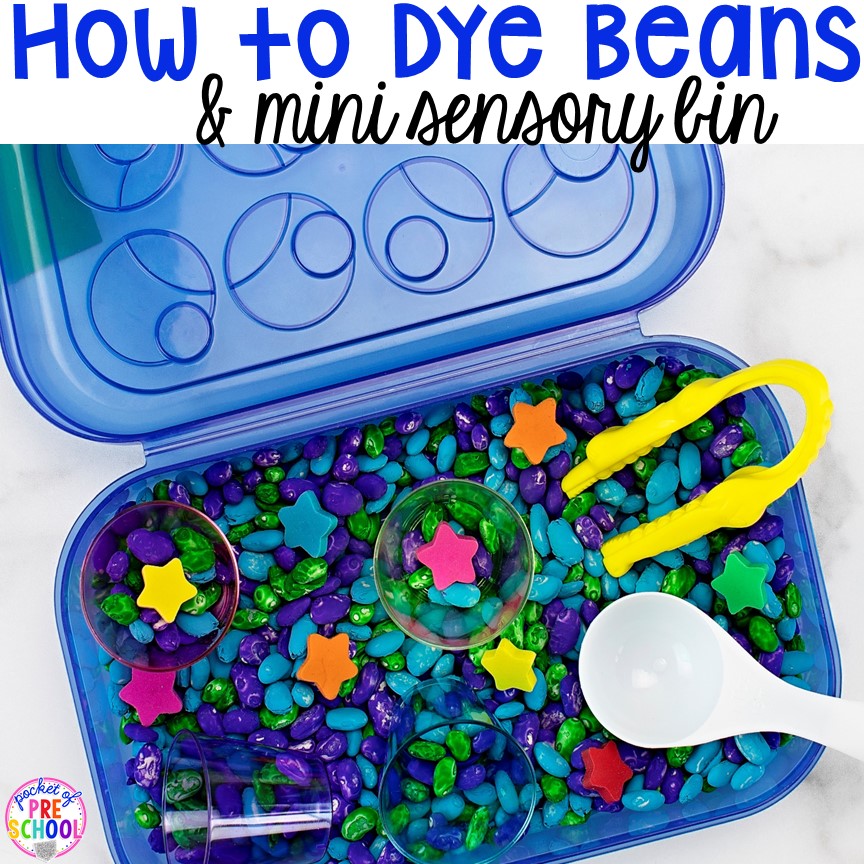 how to dye beans for sensory bins for preschool, pre-k, and kindergarten students