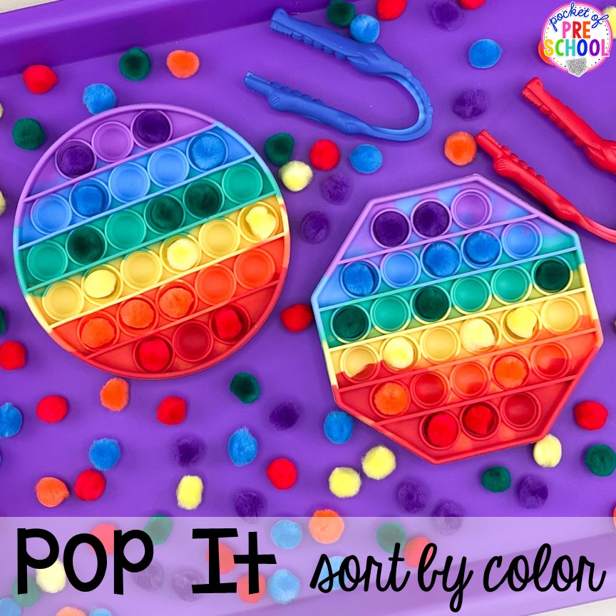 A pop it color sorting activity for preschool, pre-k, and kindergarten! #preschool #prek #kindergarten #popit