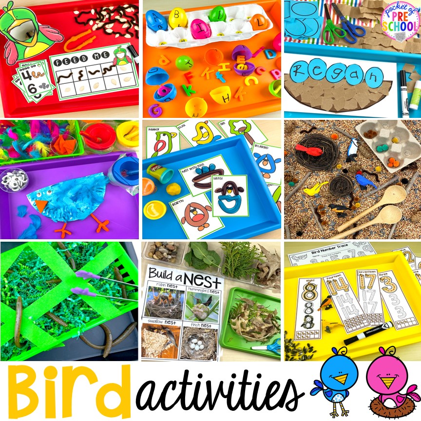 Bird activities for and FREE play dough mats for preschool, pre-k, and kindergarten students