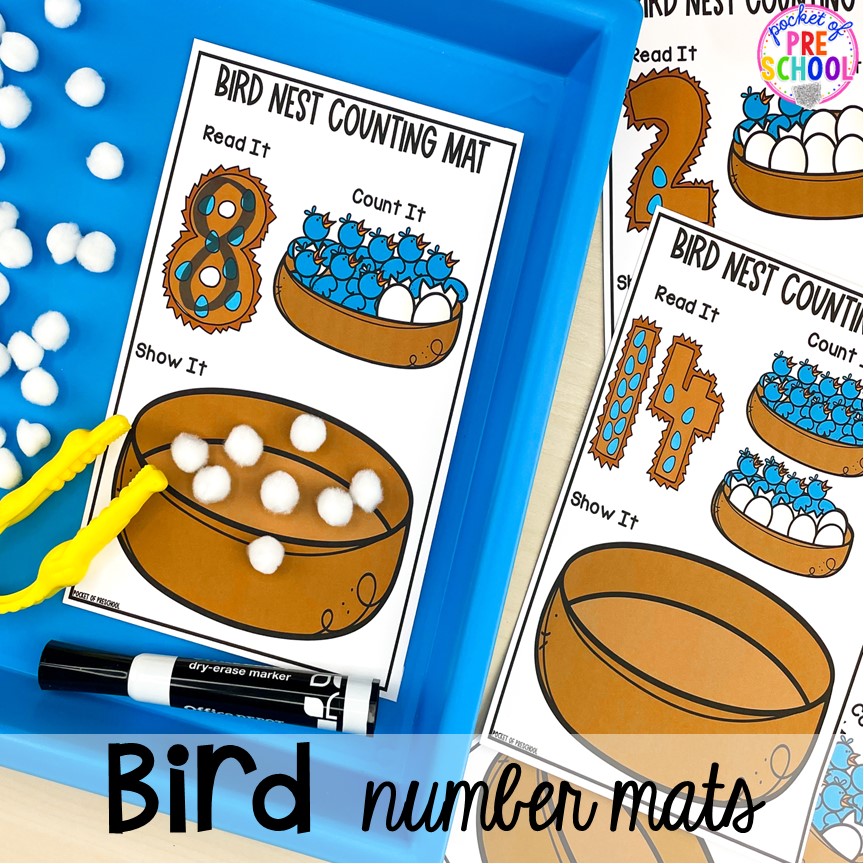 Bird number mats are perfect for counting and number identification plus tons of Bird activities (literacy, math, fine motor, science) and FREE bird play dough mats perfect for preschool, pre-k, and kindergarten.