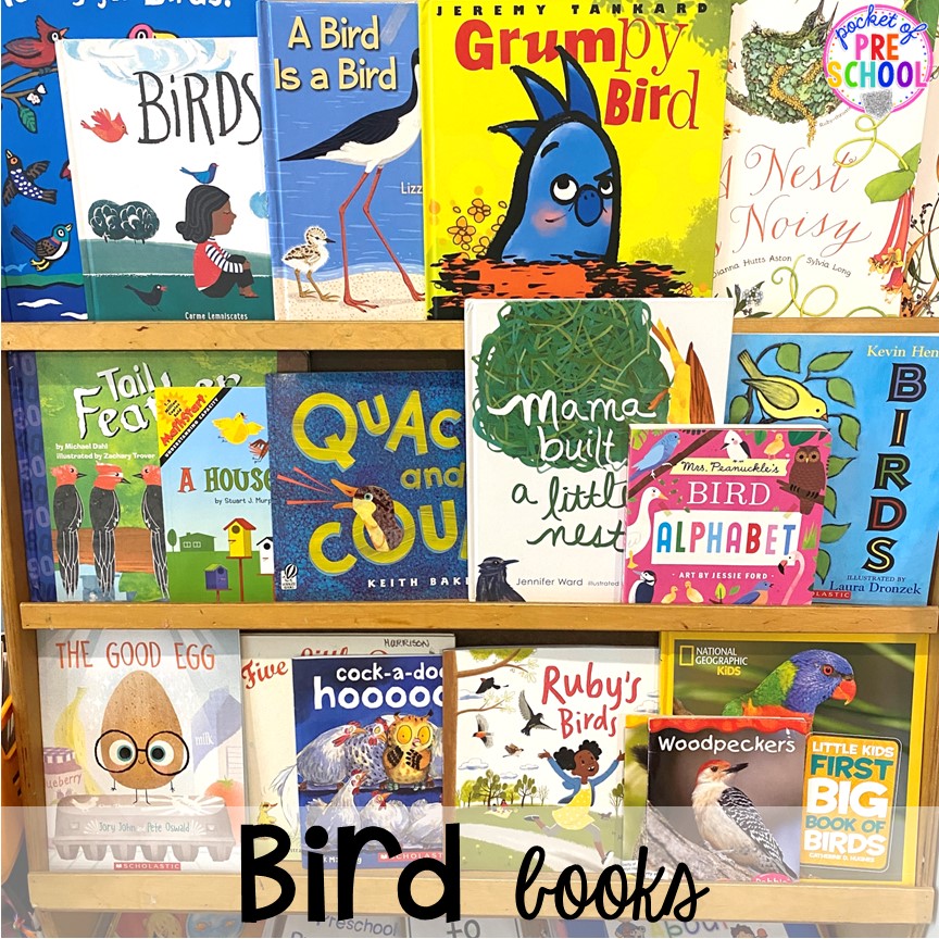 Bird books for a bird theme plus tons of Bird activities (literacy, math, fine motor, science) and FREE bird play dough mats perfect for preschool, pre-k, and kindergarten.