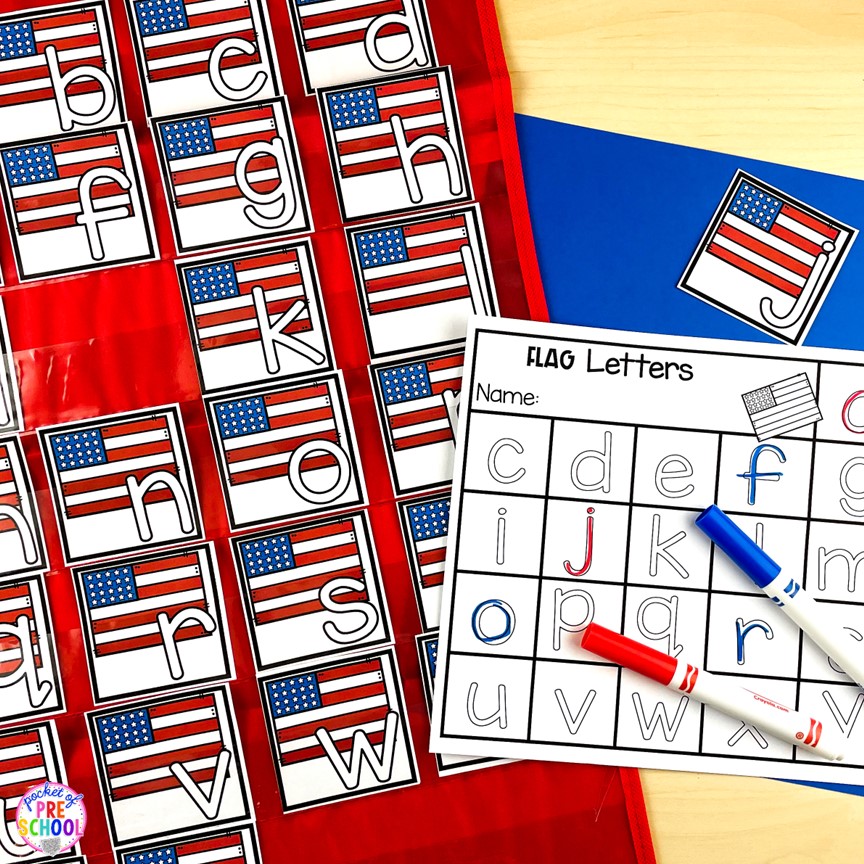 U.S.A. Letter Cards letter hide and seek (a fun letter activity) for preschool, pre-k, or kindergarten students.