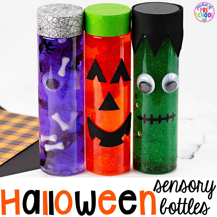 Make some Halloween Sensory Bottles for preschool, pre-k, or kindergarten students.