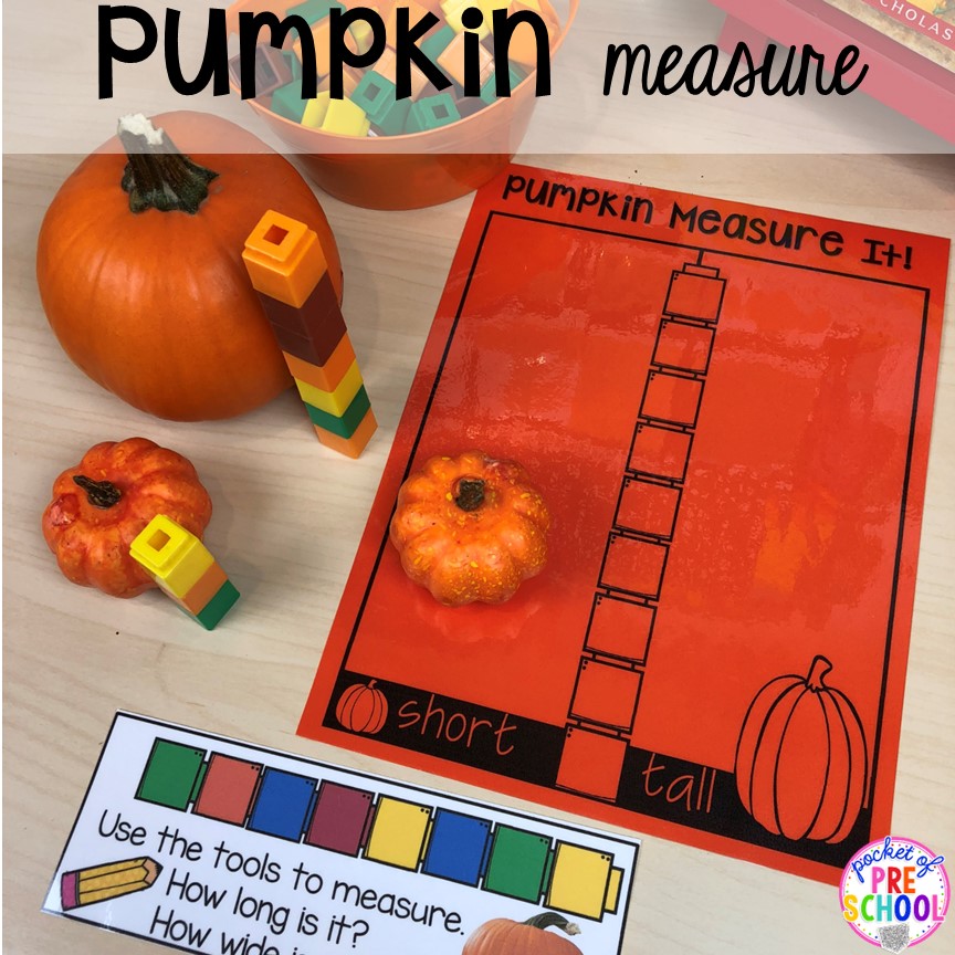 Practice measuring with this pumpkin non-standard measurement activity for preschool, pre-k, and kindergarten students.