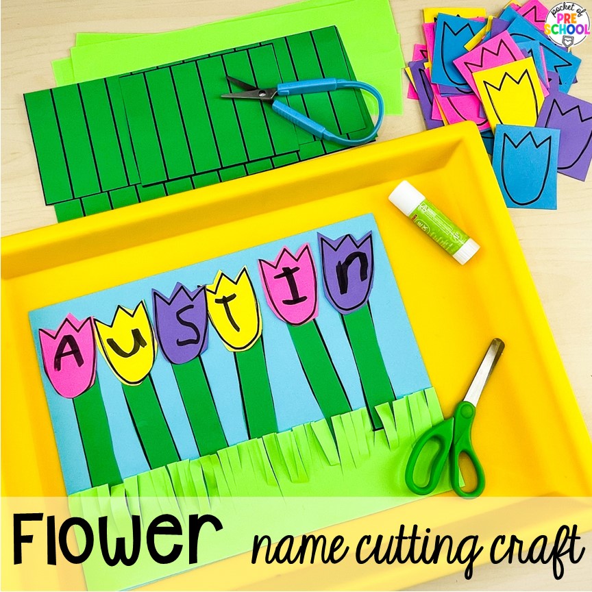 Flower Name Cutting Craft! The perfect activities for a plant or spring theme for preschool, pre-k, and kindergarten students. 