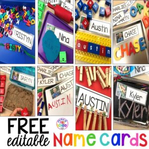 Free editable name cards for preschool, pre-k, and kindergarten students