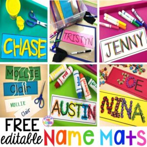 Free editable name mats for preschool, pre-k, and kindergarten students